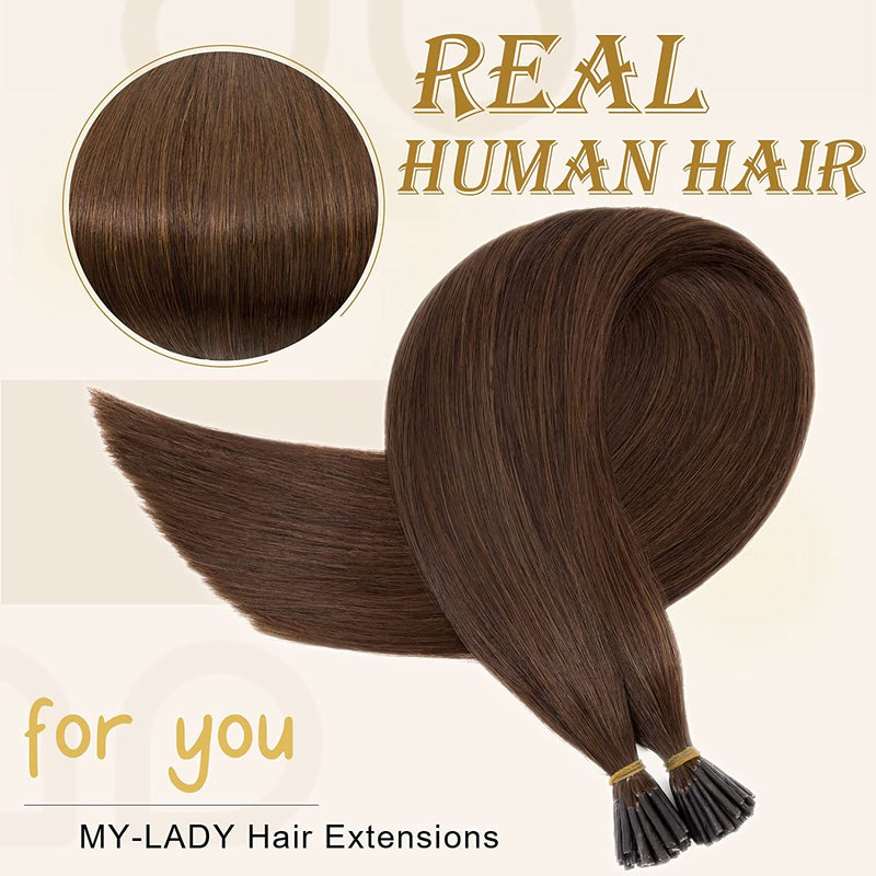 Tip Hair Extensions Human Hair Medium Brown 16 Inch 50G 50Strands Straight Real Remy Hair Pre Bonded Keratin Fusion Itip Human Hair Extensions