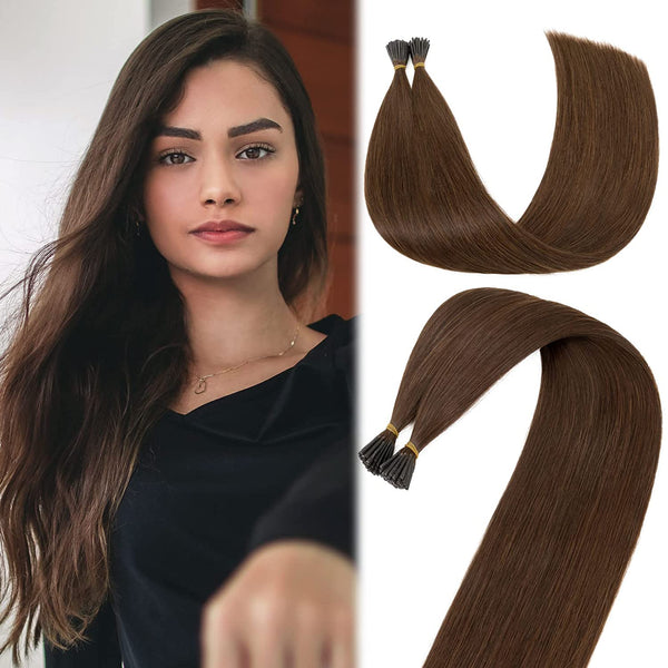 Tip Hair Extensions Human Hair Medium Brown 16 Inch 50G 50Strands Straight Real Remy Hair Pre Bonded Keratin Fusion Itip Human Hair Extensions