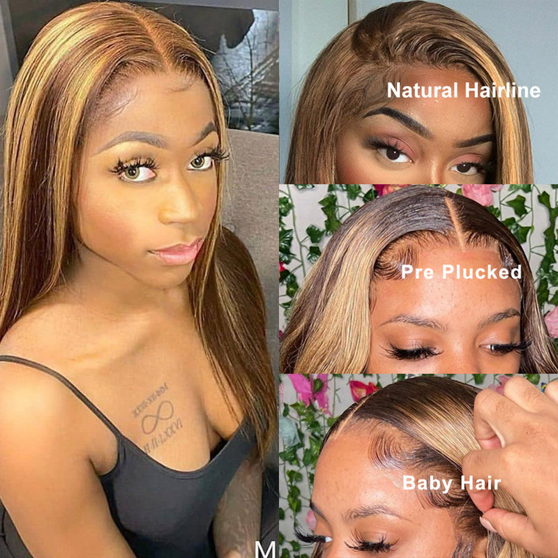 Highlight 4/27 Color Lace Front Wigs Human Hair Pre Plucked Ombre 13x4 Straight Lace Frontal Wigs Human Hair