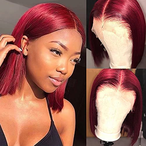 99 J Burgundy Wigs Human Hair Straight Short Bob Wig For Women 13X4 HD Lace Front Wigs Human Hair Brazilian Lace Wig Pre Plucked With Baby Hair