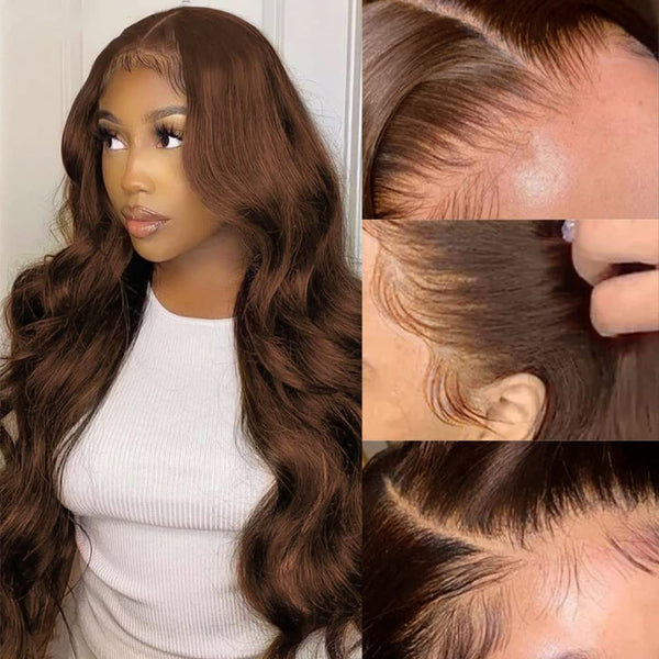 #4 13x4 Lace Frontal Wig Chocolate Brown Straight Lace Front Wig 13x4 HD Lace Front Wig Human Hair Colored Human Hair