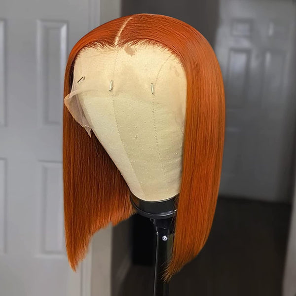 Orange Ginger 13x6 HD Lace Front Straight Short Bob Wig Pre Plucked with Baby Hair