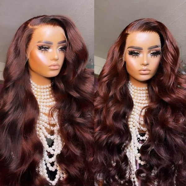 Reddish Auburn Color Body Wave Human Hair Wig Hair Human Hair Color For Dark Skins 13x4 HD Lace Front Colored Wigs