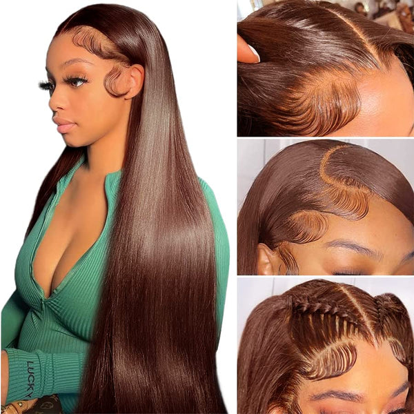 #4 13x4 Lace Frontal Wig Chocolate Brown Straight Lace Front Wig 13x4 HD Lace Front Wig Human Hair Colored Human Hair