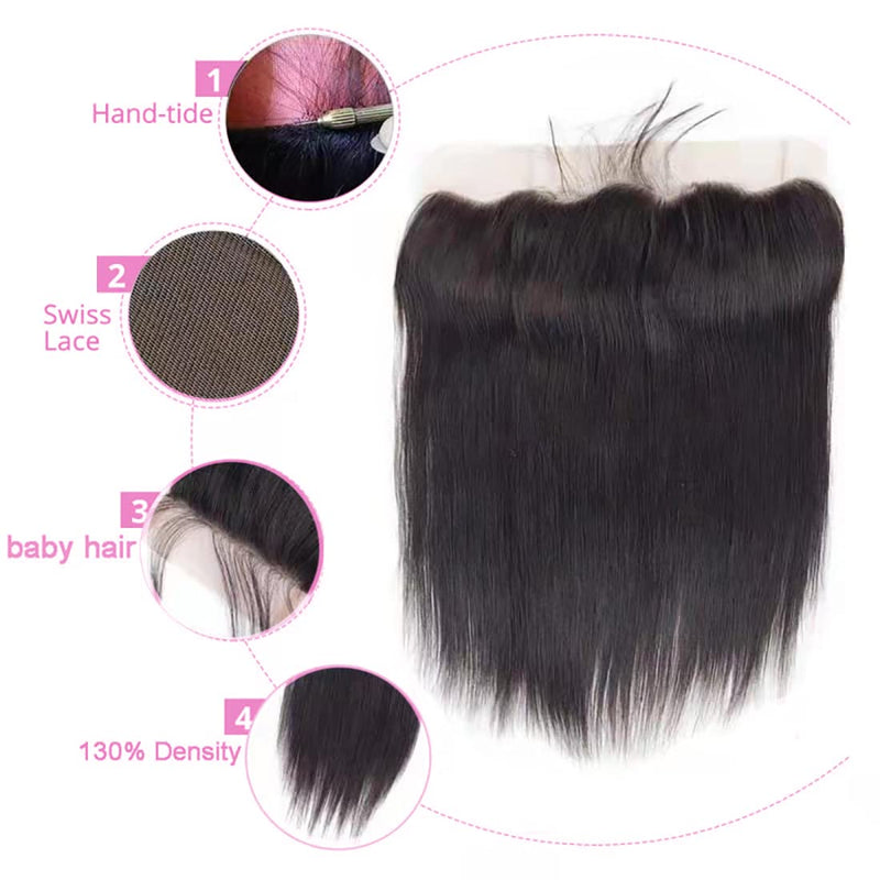 Ear to Ear HD Lace Frontals Closure 13x4 Frontal Closure 100% Human Hair Pre-Plucked Natural Hairline with Baby Hair Straight Hair