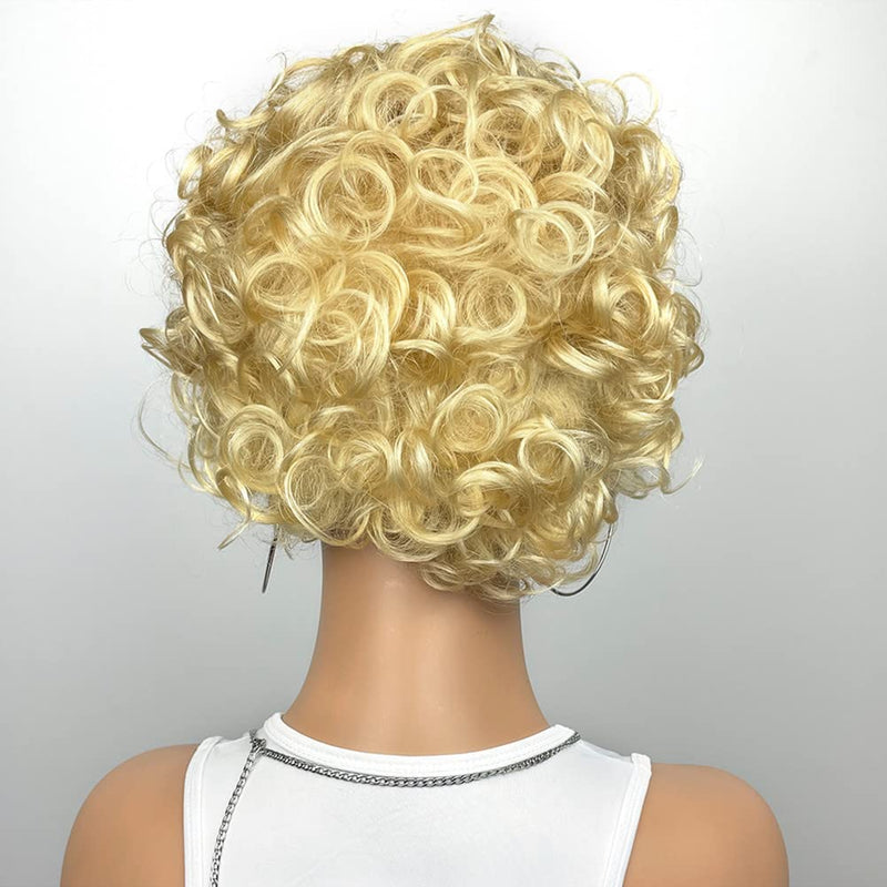 OM HAIR MAY 613 Blond Lace Front Wig Short Curly Styled Wig Pixie Cut Wig 13x4 Frontal Lace Bob Wig Glueless Brazilian Virgin Human Hair Pre-Plucked With Baby Hair