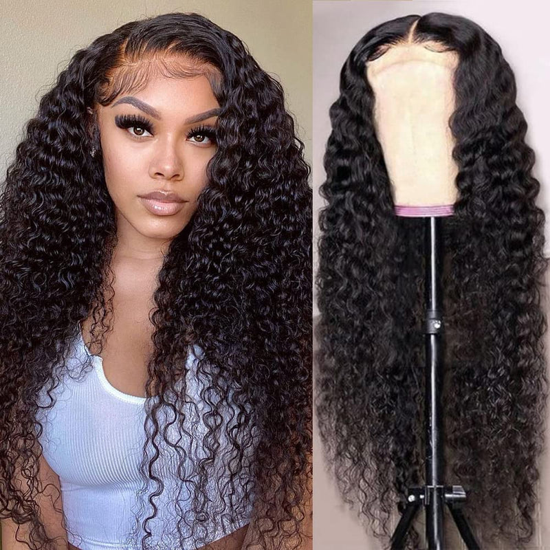 18-32 4x4  HD Lace Closure Wig Human Hair Wig Deep Wave Natural Black