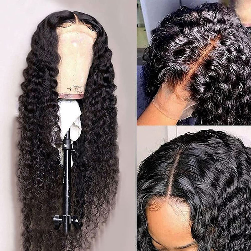 4X4 Water Wave Lace Closure Human Hair Wigs for Black Women Lace Wigs with Baby Hair Natural Black