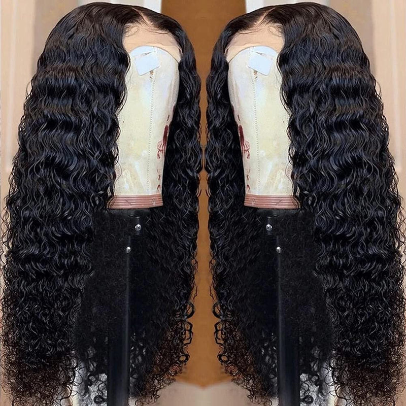 18-32 4x4  HD Lace Closure Wig Human Hair Wig Deep Wave Natural Black