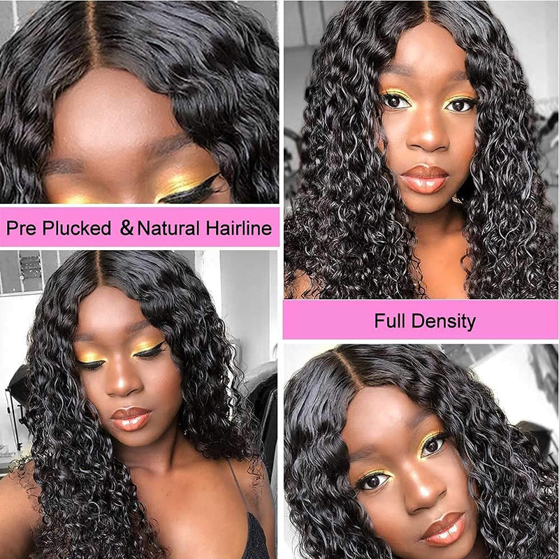 4X4 Water Wave Lace Closure Human Hair Wigs for Black Women Lace Wigs with Baby Hair Natural Black