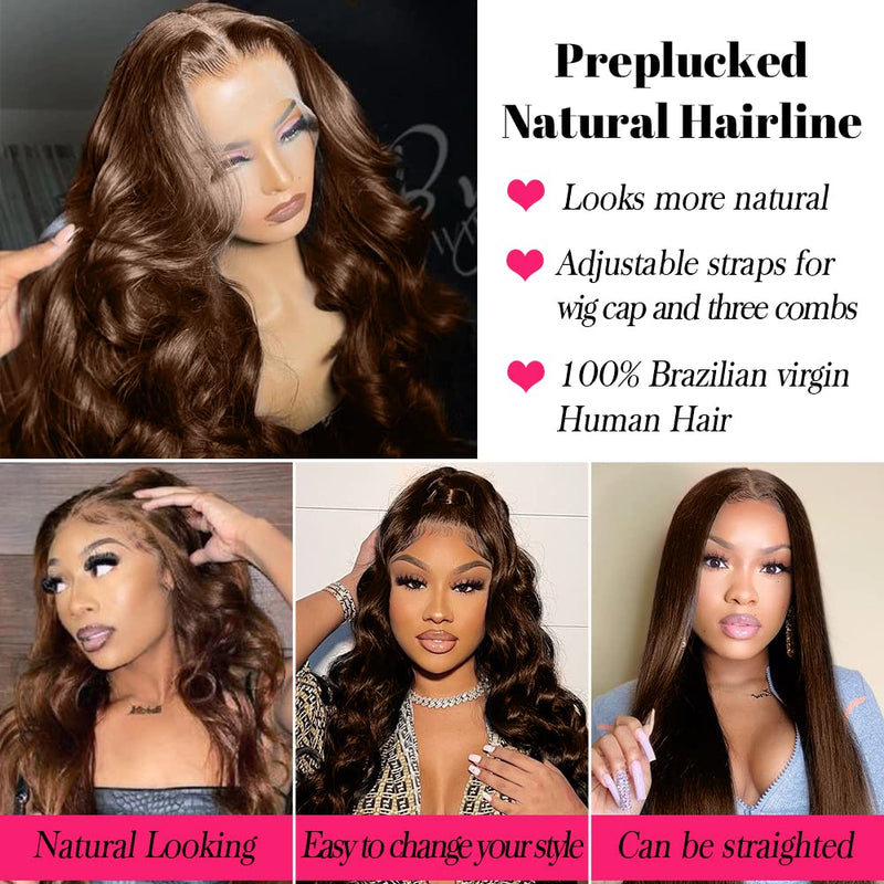 #4 13x4 Lace Frontal Wig Chocolate Brown Straight Lace Front Wig 13x4 HD Lace Front Wig Human Hair Colored Human Hair