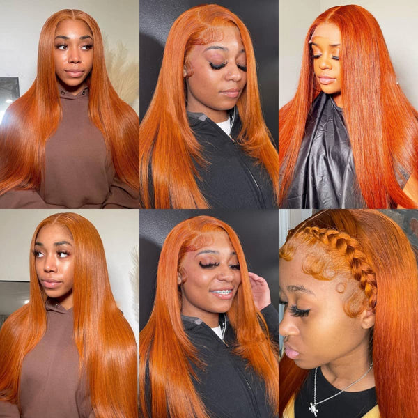 Orange Ginger 13x4 Lace Front wigs Human Hair Pre Plucked Hairline with Baby Hair Brazilian Remy Straight Invisible Lace Front Human Hair Wigs For Women