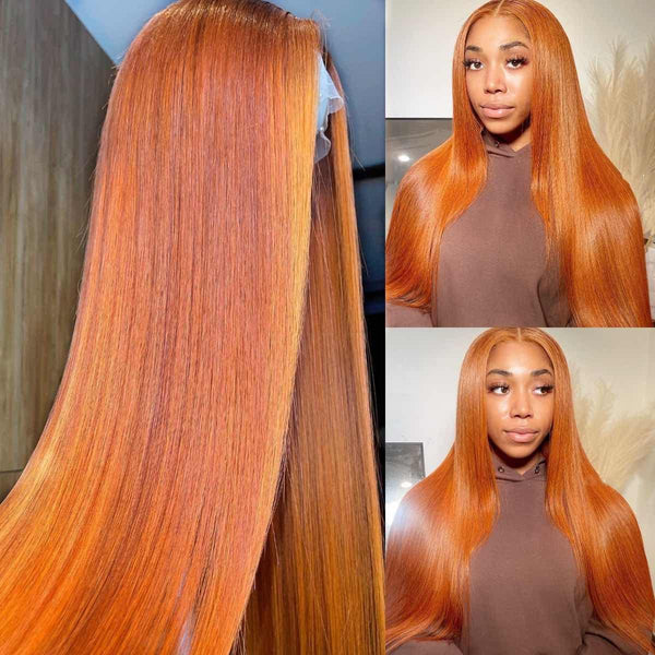 Orange Ginger 13x4 Lace Front wigs Human Hair Pre Plucked Hairline with Baby Hair Brazilian Remy Straight Invisible Lace Front Human Hair Wigs For Women