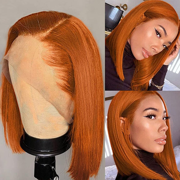 Orange Ginger 13x4 Lace Front Short Bob Wig 100% Human Hair