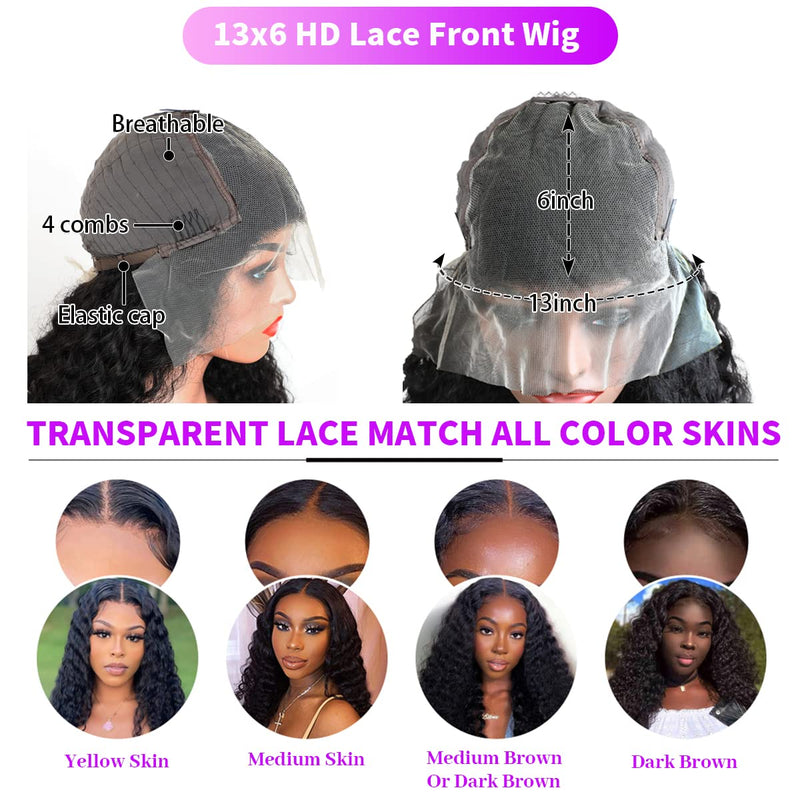 13x6 Lace Frontal HD / Transparent Deep Wave Lace Front Wigs Human Hair Wigs for Black Women