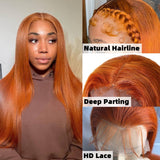 Orange Ginger 13x4 Lace Front wigs Human Hair Pre Plucked Hairline with Baby Hair Brazilian Remy Straight Invisible Lace Front Human Hair Wigs For Women