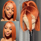 Orange Ginger 13x6 HD Lace Front Straight Short Bob Wig Pre Plucked with Baby Hair