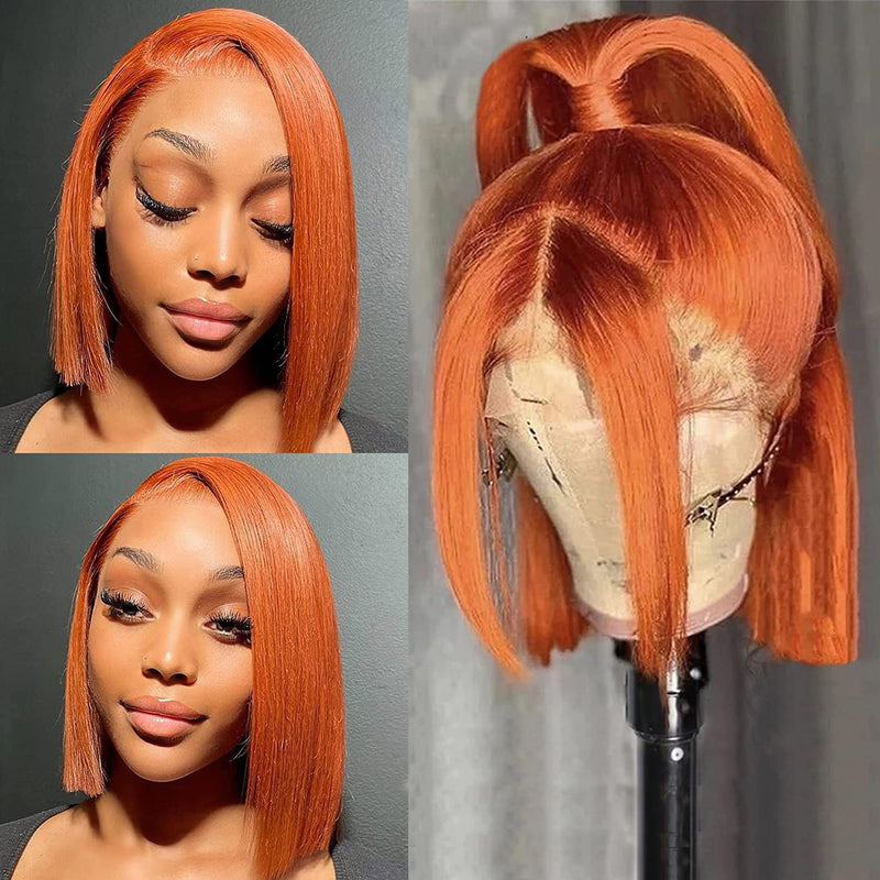 Orange Ginger 13x4 Lace Front Short Bob Wig 100% Human Hair