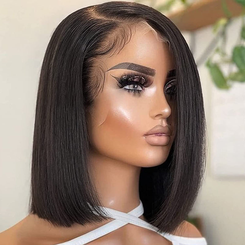 13x4 SKINLIKE Real HD Lace Front Bob Wig, 0.14mm Ultra-thin HD Lace 180% Density Clean Pre-plucked Hairline with Baby Hair