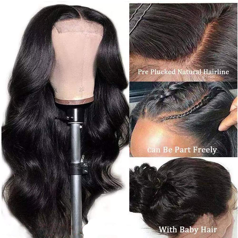 4x4 Body Wave Lace Closure Human Hair Wigs for Black Women Lace Wigs with Baby Hair Natural Black