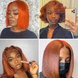 Orange Ginger 13x4 Lace Front Short Bob Wig 100% Human Hair