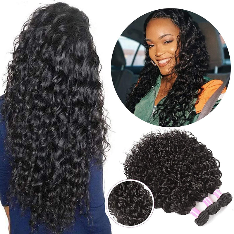 10a Brazilian Virgin Human Hair Water Wave Human Hair 3 Bundles with 4x4 Lace Closure Unprocessed Virgin Human Hair Weave Extensions Natural Color