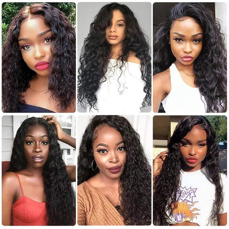 10a Brazilian Virgin Human Hair Water Wave Human Hair 3 Bundles with 4x4 Lace Closure Unprocessed Virgin Human Hair Weave Extensions Natural Color