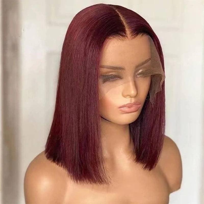 99 J Burgundy Wigs Human Hair Straight Short Bob Wig For Women 13X4 HD Lace Front Wigs Human Hair Brazilian Lace Wig Pre Plucked With Baby Hair