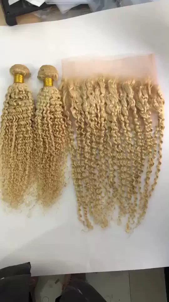 613 Kinky Curly Bundles Blonde Human Hair Bundles 10A Brazilian Kinky Curly 3 Bundles